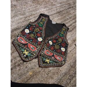 Vintage Cheyenne Autumn Embroidered Vest Boho Western Cowgirl Hippie Festival OS